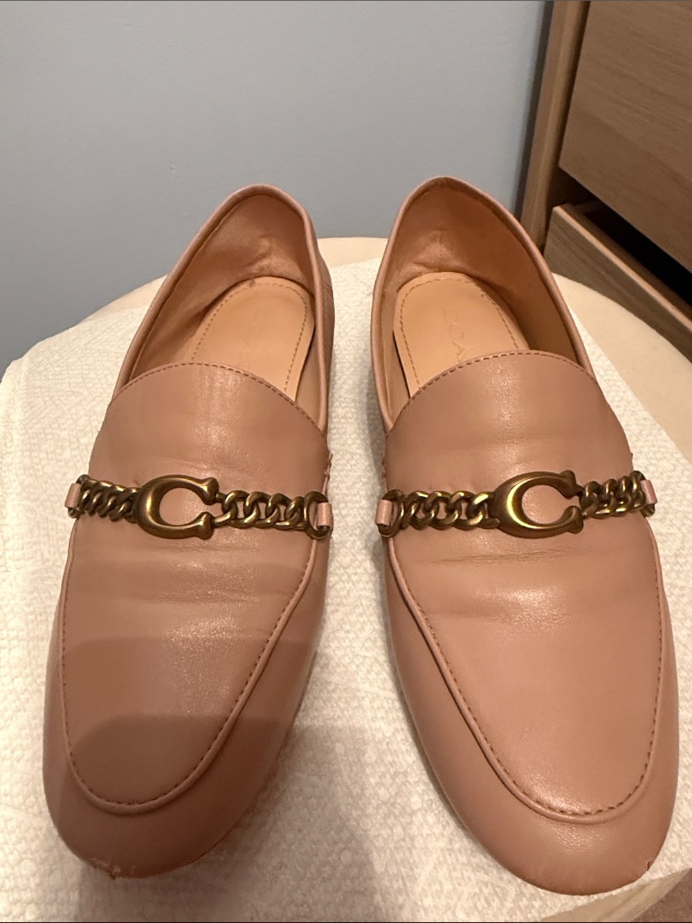 Coach Blush Leather Chain-Link Loafers